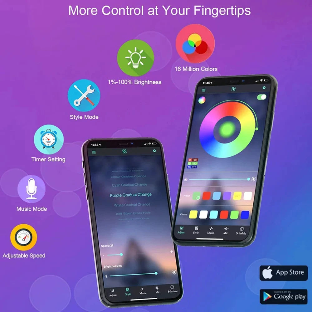 Smart LED Strip Lights - Bluetooth App Control, RGB Color Changing