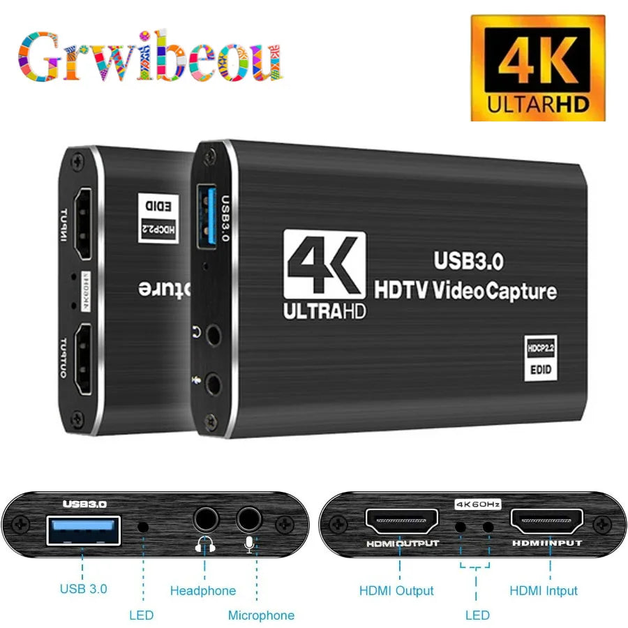 4K Video Capture Card - Record & Stream PS4 Xbox PC Gameplay in HD via USB 3.0”