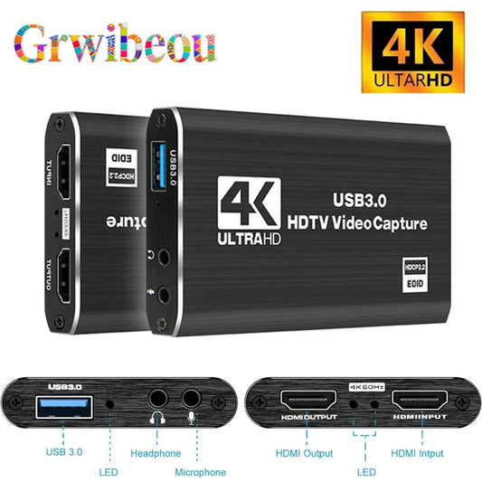 4K Video Capture Card - Record & Stream PS4 Xbox PC Gameplay in HD via USB 3.0”